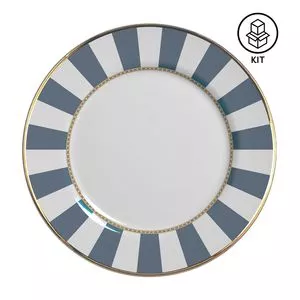 Jogo De Pratos Rasos Strip<BR>- Branco & Azul Claro<BR>- 6Pçs<BR>- 285ml<BR>- Alleanza Ceramica