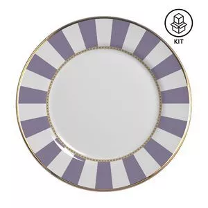 Jogo De Pratos Rasos Lavender Strip<BR>- Branco & Lilás<BR>- 6Pçs<BR>- 285ml<BR>- Alleanza Ceramica