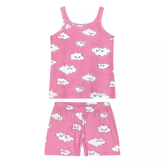 Pijama Nuvem- Rosa Claro & Branco