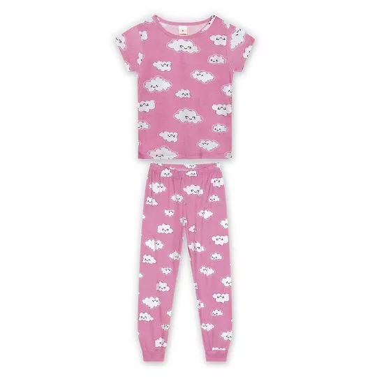 Pijama Nuvens- Rosa & Branco