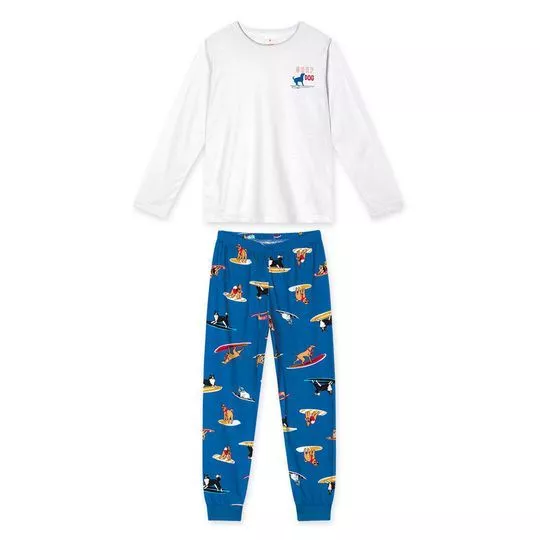 Pijama Cachorrinhos- Branco & Azul Escuro