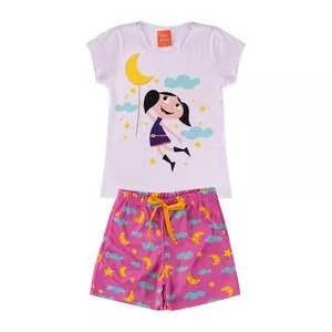 Pijama Luna®<BR>- Branco & Rosa<BR>- Piradinhos