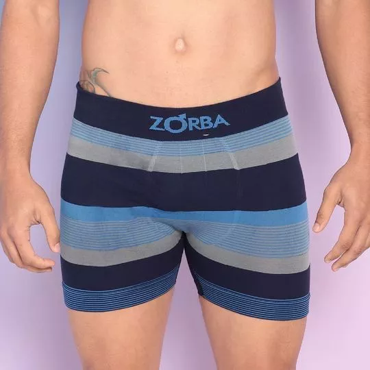 Cueca Boxer Listrada Zorba®- Azul Marinho & Cinza