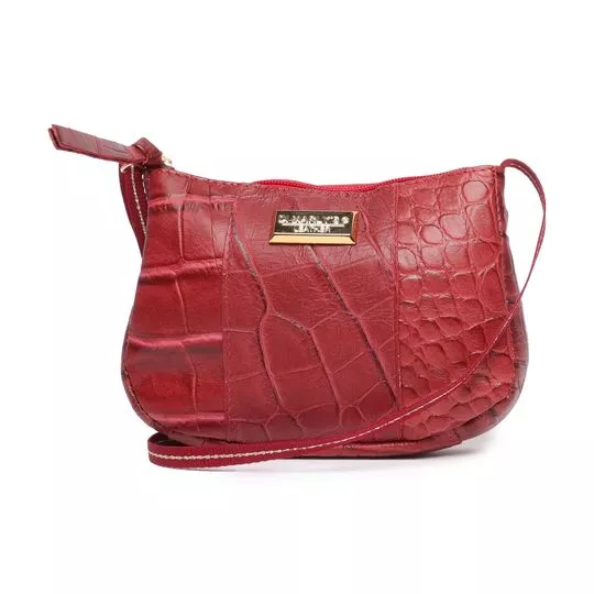 Bolsa Transversal Em Couro Com Textura Animal- Vermelha- 9,5x16x4,5cm- Di Marly's