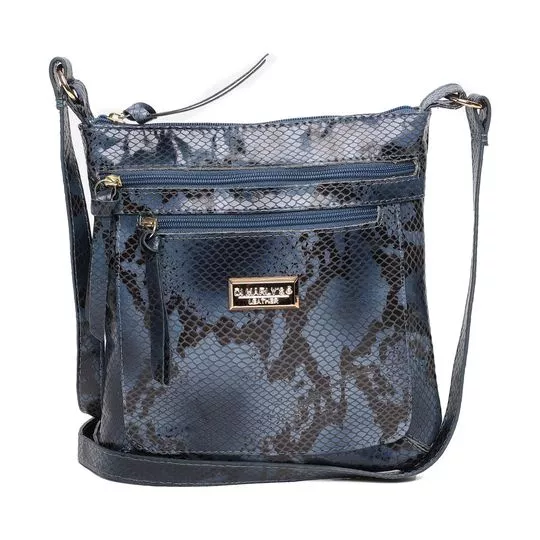 Bolsa Transversal Em Couro Com Textura Animal- Azul Escuro & Preta- 22x21x5cm- Di Marlys