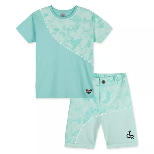 Conjunto Infantil De Camiseta & Bermuda Tigor- Verde Água- LILICA RIPILICA & TIGOR