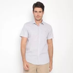 Camisa Slim Fit Listrada<BR>- Branca & Cinza Claro