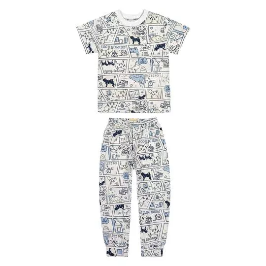Pijama Cachorrinho- Off White & Azul Claro