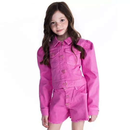 Jaqueta Em Sarja Com Bolsos- Pink