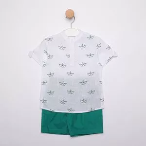 Conjunto De Camisa Barco & Bermuda<br /> - Branco & Verde<br /> - Oliver