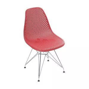 Cadeira Eames Colmeia<BR>- Vermelha & Prateada<BR>- 82,5x46,5x42cm<BR>- Or Design