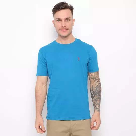 Camiseta Com Bordado- Azul