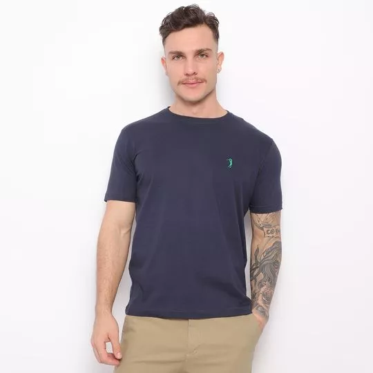 Camiseta Com Bordado- Azul Marinho