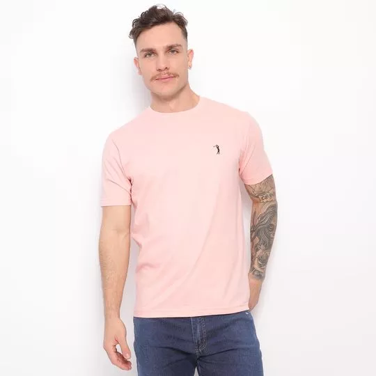 Camiseta Com Bordado- Rosa Claro