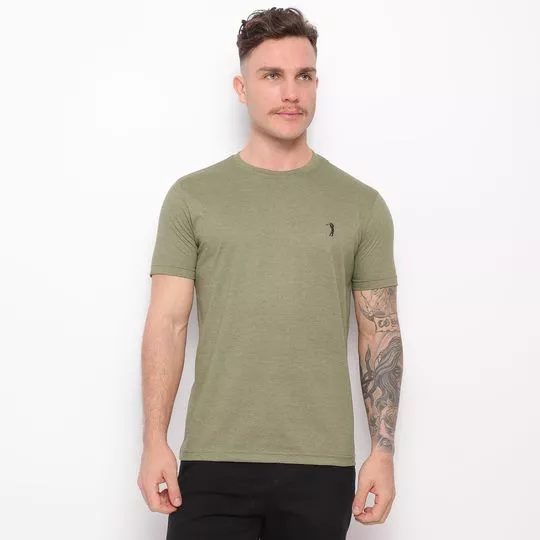 Camiseta Com Bordado- Verde Oliva