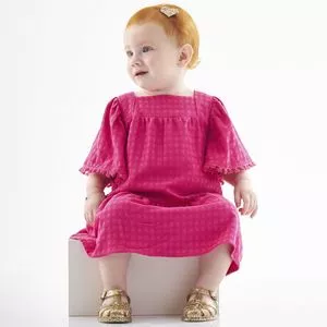 Vestido Texturizado Com Franjas<BR>- Pink