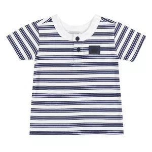 Camiseta Listrada<BR>- Branca & Azul<BR>- Quimby