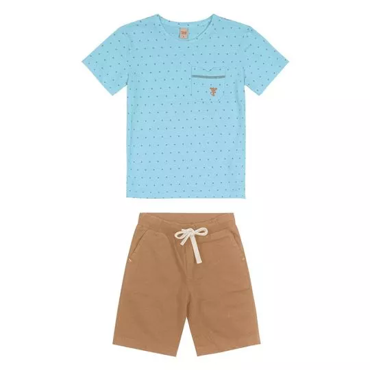Conjunto De Camiseta & Bermuda- Azul Claro & Marrom- Trick Nick