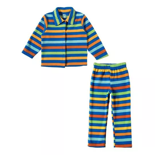 Pijama Listrado- Azul Escuro & Amarelo