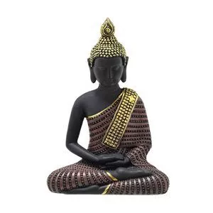 Buda Decorativo<BR>- Preto & Dourado<BR>- 13x8,5x5cm<BR>- Mabruk