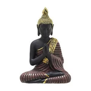 Buda Decorativo<BR>- Preto & Dourado<BR>- 13x8,5x5cm<BR>- Mabruk