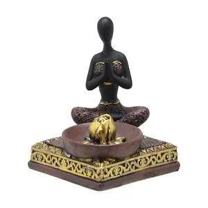 Buda Decorativo<BR>- Preto & Dourado<BR>- 7,5x9,5x9,5cm<BR>- Mabruk