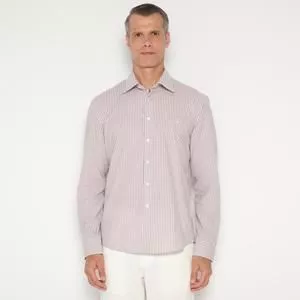 Camisa Slim Fit Listrada<BR>- Rosa & Branca<BR>- VR