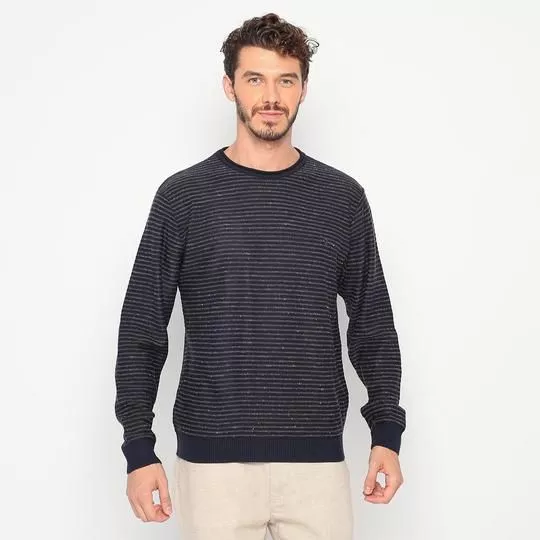 Suéter Listrado Em Tricô- Azul Marinho & Off White- VR