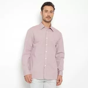 Camisa Slim Fit Com Bordado<BR>- Rosê & Off White<BR>- VR