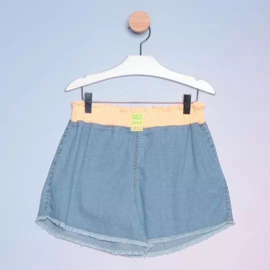 Short Jeans Com Recortes- Azul & Laranja Claro- Mon Sucré