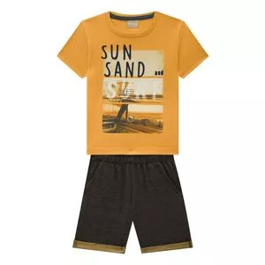 Conjunto De Camiseta Sun And Sand & Bermuda Mescla<BR>- Amarelo Escuro & Cinza Escuro<BR>- Milon