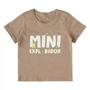 Camiseta Mini Explorador<BR>- Marrom Claro & Off White<BR>- Malwee