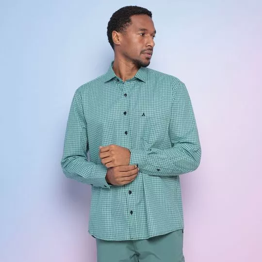 Camisa Comfort Fit Xadrez- Verde Água & Preta