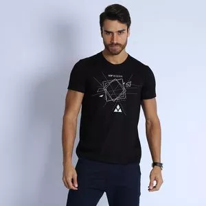 Camiseta Geométrica Em Tricô<BR>- Preta & Branca