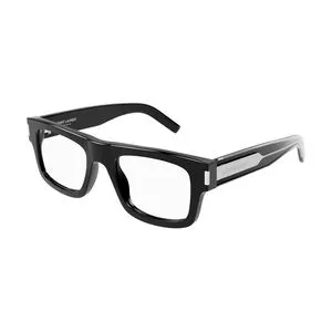 Armação Quadrada Para Óculos De Grau<BR>- Preta & Prateada<BR>- Saint Laurent