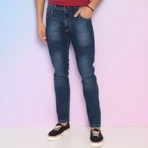Calça Jeans Reta<BR>- Azul Escuro