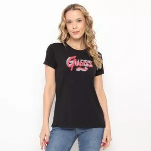 Camiseta Guess®<BR>- Preta & Coral