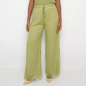 Calça Pantalona Com Sobreposição<BR>- Verde Oliva