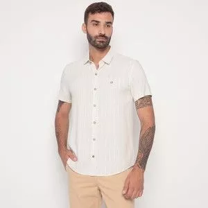 Camisa Com Linho<BR>- Bege Claro & Off White