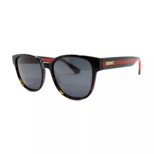 Óculos De Sol Arredondado- Preto & Vermelho Escuro- Iódice
