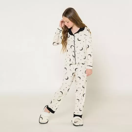 Pijama Luas- Off White & Preto- Anna Kock Sleepwear