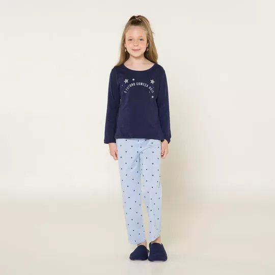 Pijama Estrelas- Azul Marinho & Azul Claro- Anna Kock Sleepwear