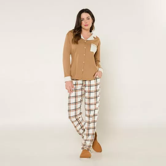 Pijama Xadrez- Marrom Claro & Off White- Anna Kock Sleepwear