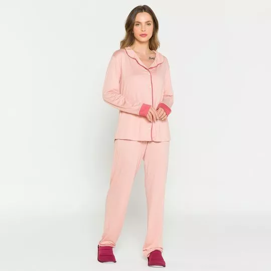 Pijama Com Recortes- Rosa Claro & Rosa Escuro- Anna Kock Sleepwear