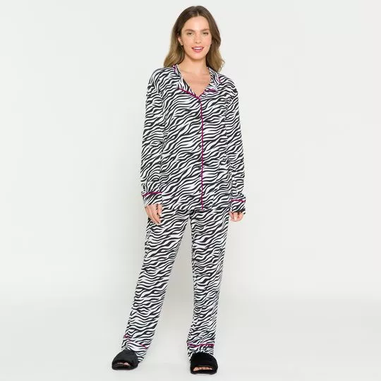 Pijama Animal Print- Preto & Branco- Anna Kock Sleepwear