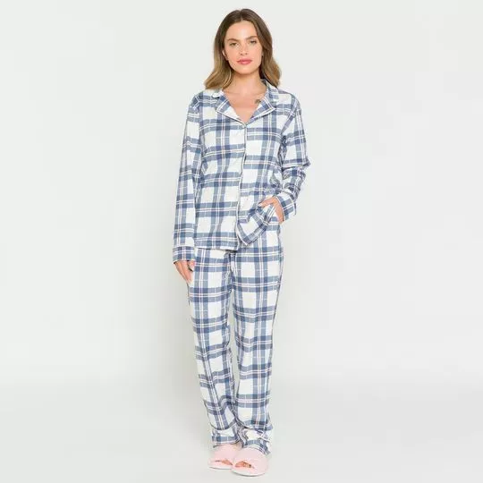 Pijama Quadriculado- Azul & Branco- Anna Kock Sleepwear