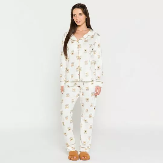 Pijama Ursinhos- Off White & Bege- Anna Kock Sleepwear