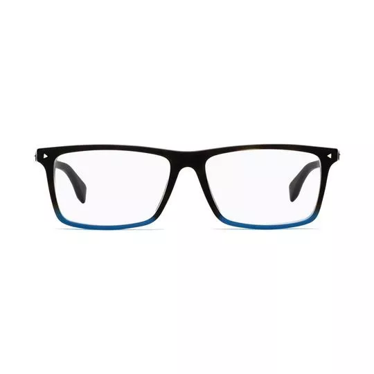 Armação Retangular Para Óculos De Grau- Preta & Azul Escuro- Fendi