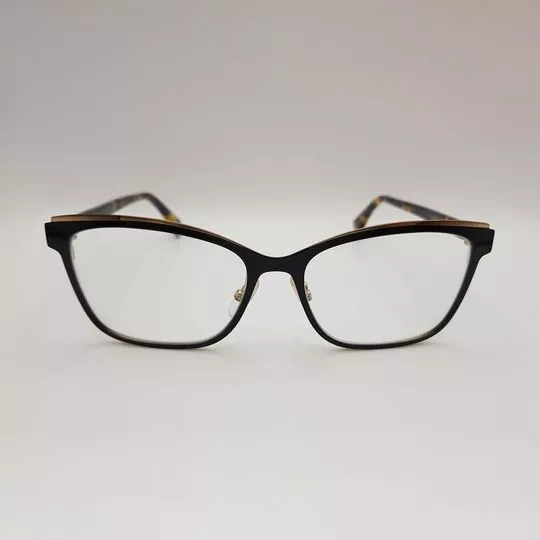 Armação Retangular Para Óculos De Grau- Preta & Dourada- Fendi