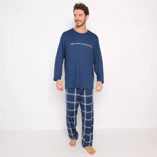 Pijama Com Inscrições- Azul Marinho & Branco- Danka Pijamas